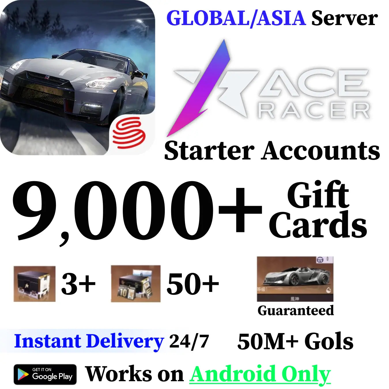 Ace Racer Starter 9,000+ Gift Cards (Global/Asia, Android)