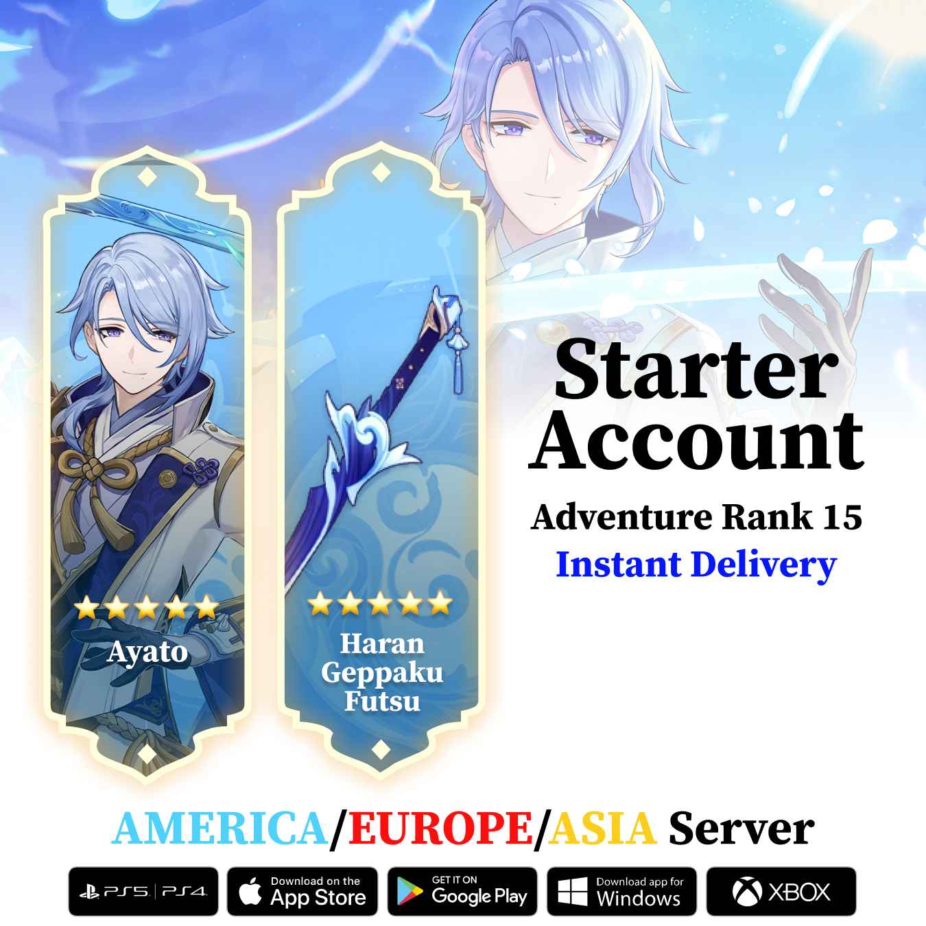 Ayato with Haran Geppaku - Genshin Reroll Account