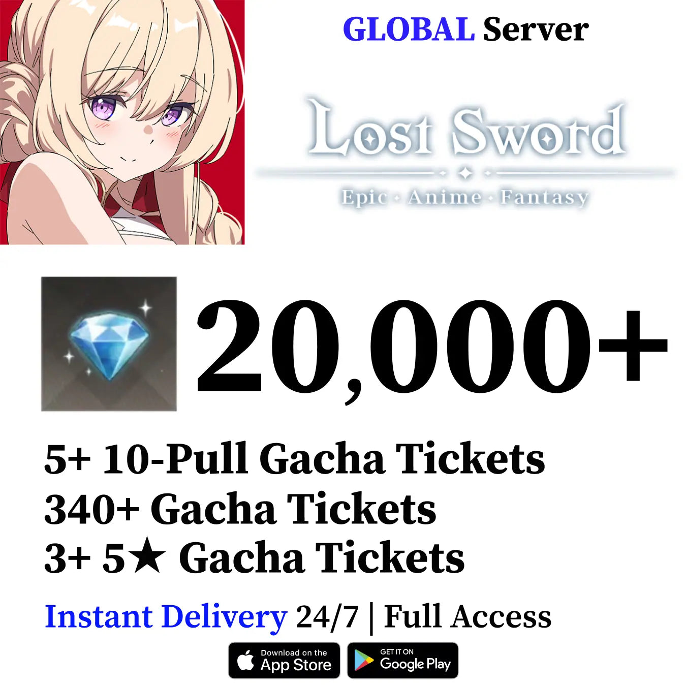 Lost Sword Reroll Account – 10,000+ Diamonds | 5★ Tickets | Global Server