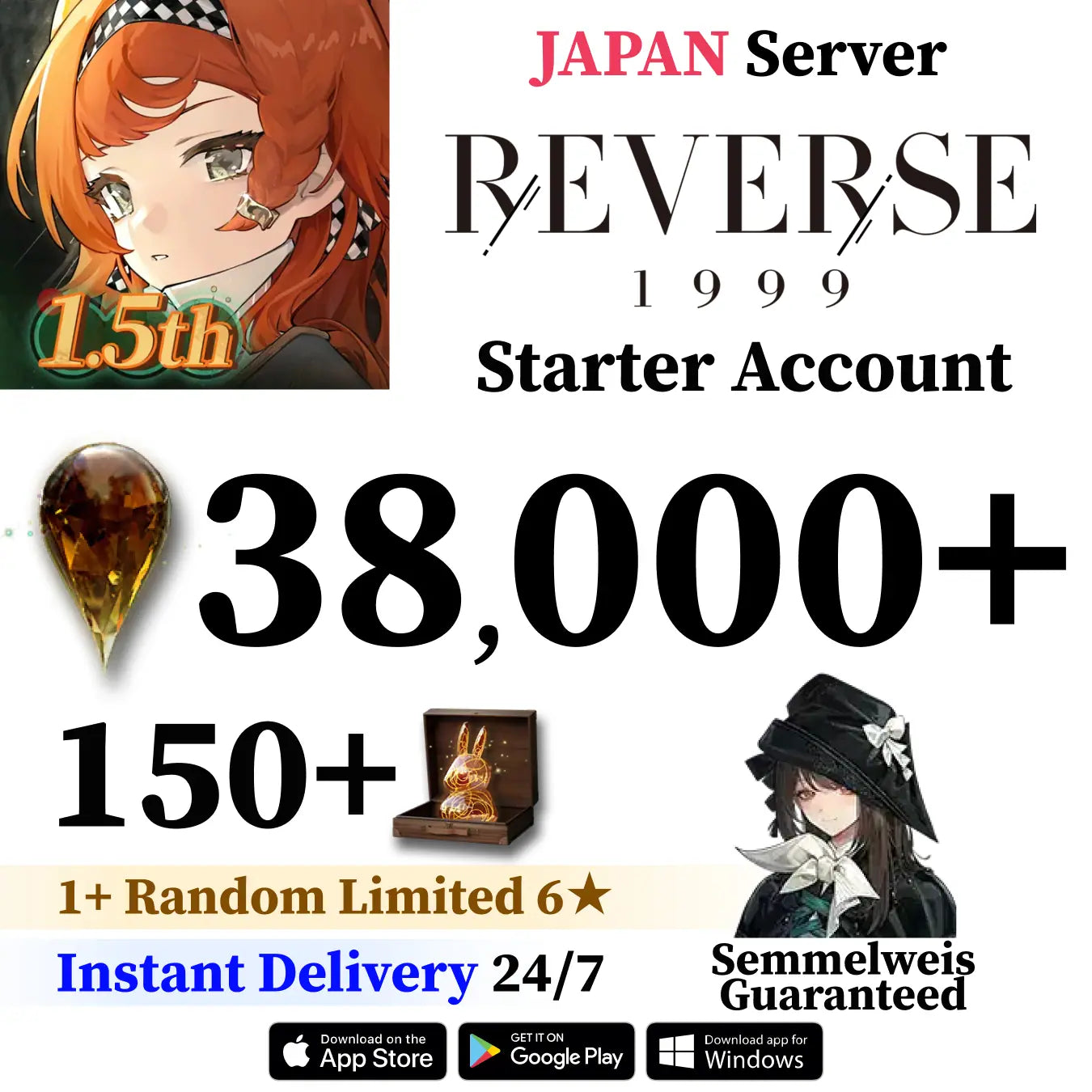 Reverse: 1999 Account | 38K Clear Drops + 135 Unilog | Japan Server