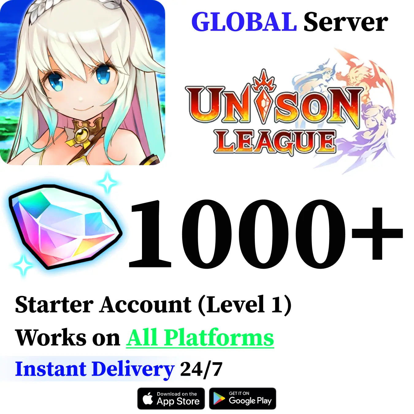 Unison League Starter Account 1,000+ Gems (Level 1, Global)