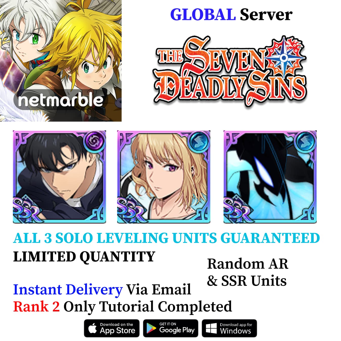 Solo Leveling Collab Seven Deadly Sins Grand Cross Accounts [Global]