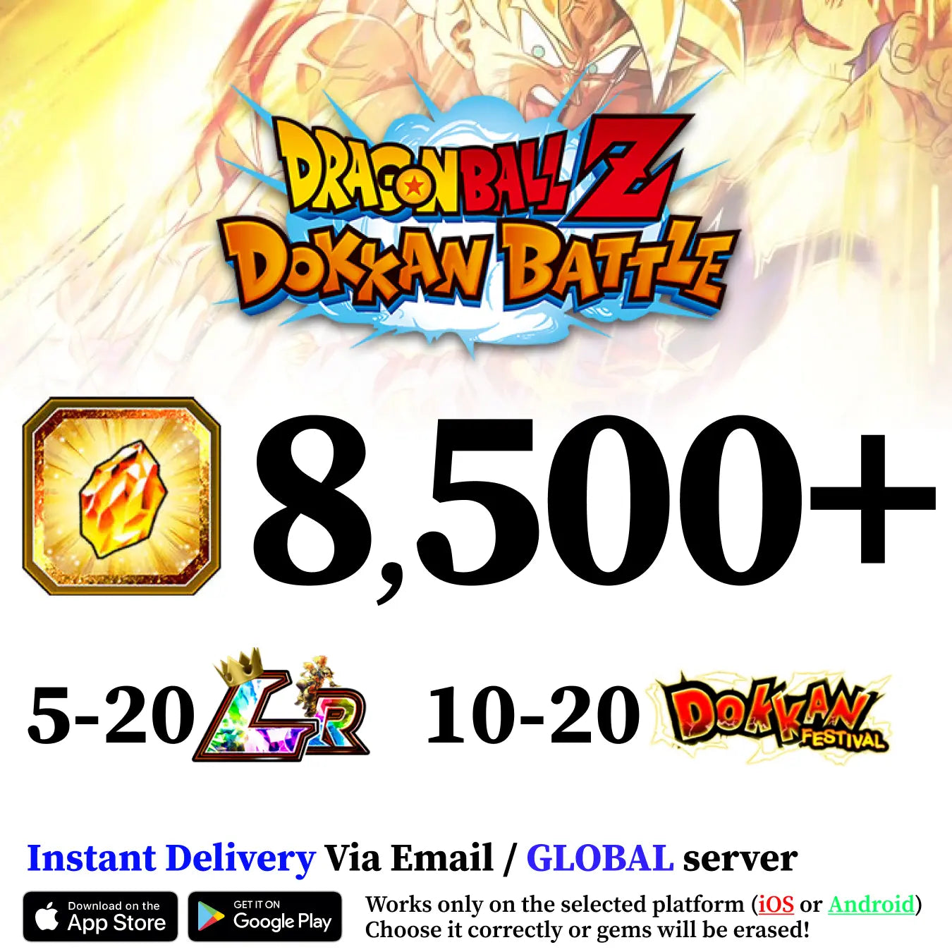 Dragon Ball Z Dokkan Battle Farmed Account with 8500 Dragon Stones [Android/iOS]