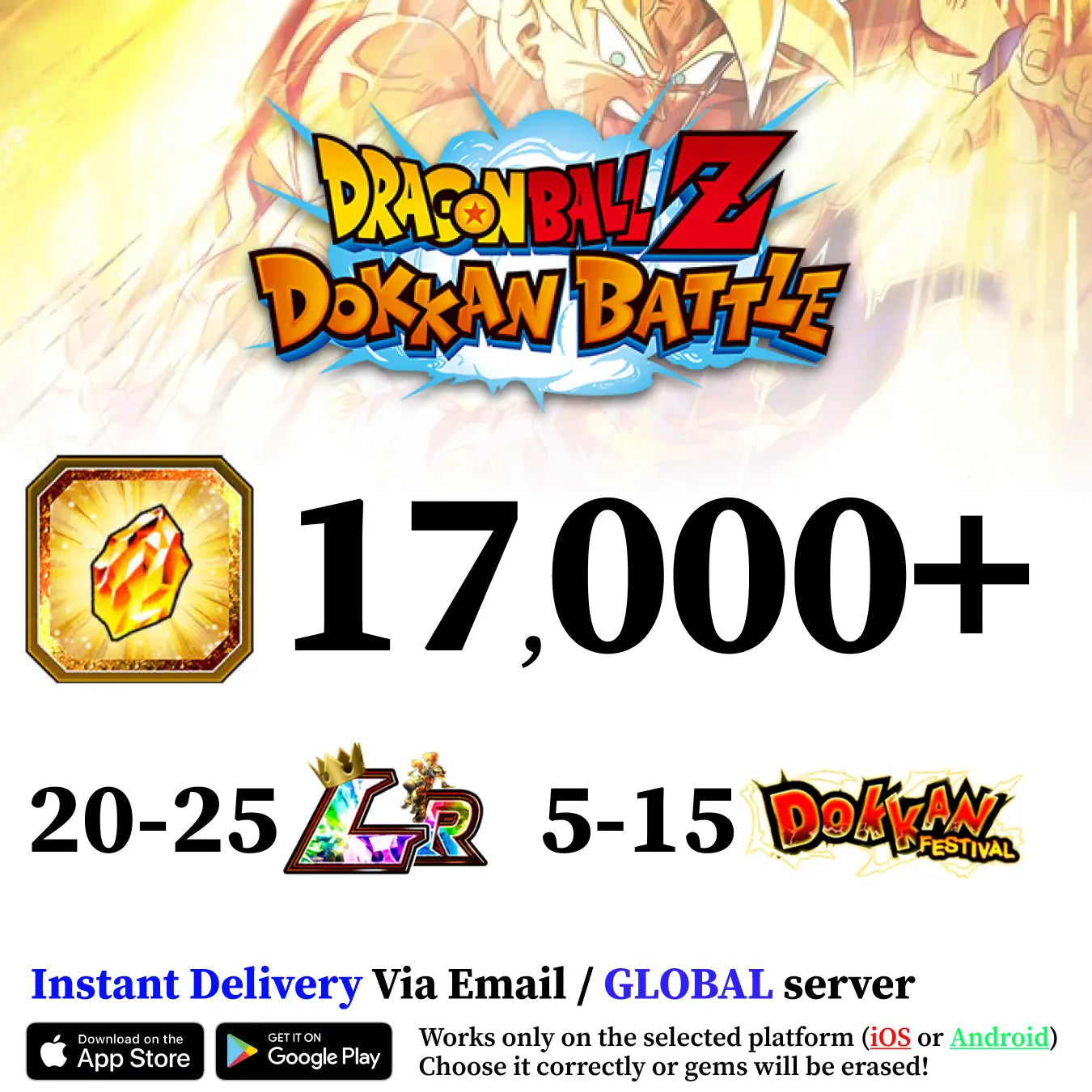 Dragon Ball Z Dokkan Battle Farmed Account with 17000 Dragon Stones [Android/iOS]