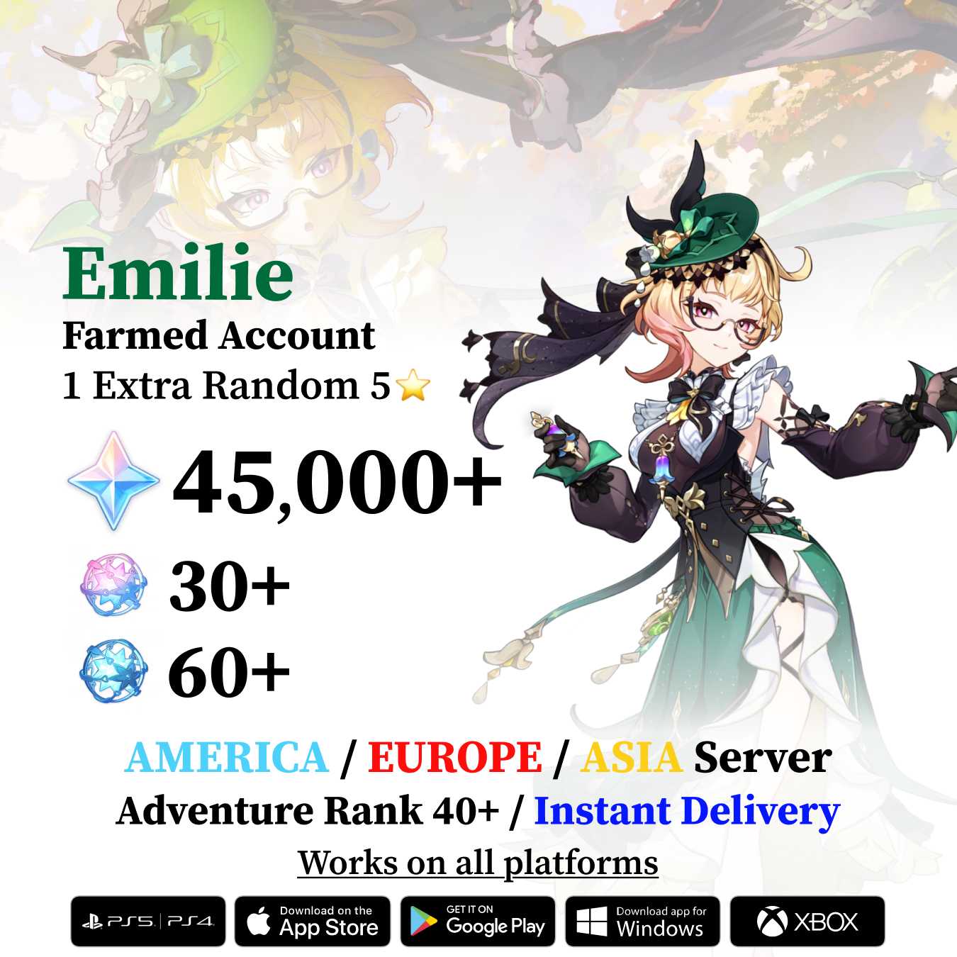 Emilie Reroll Account with 30.000 Primogems