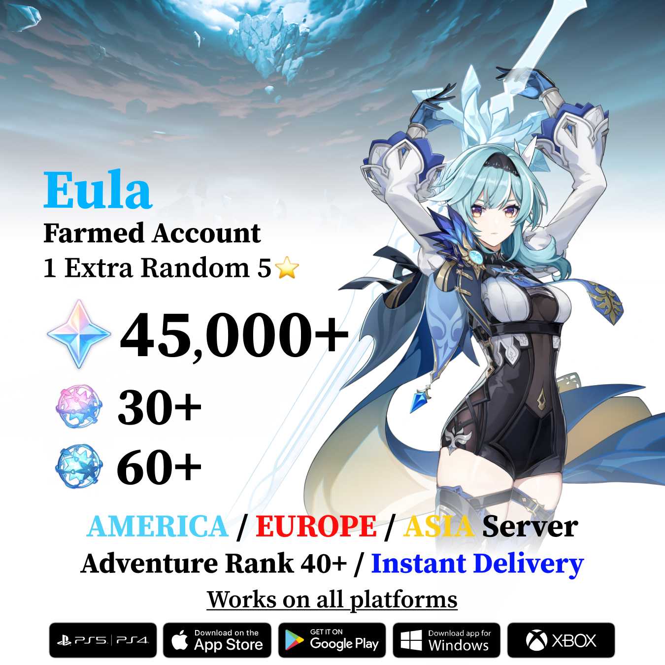 Eula Reroll Account with 30.000 Primogems