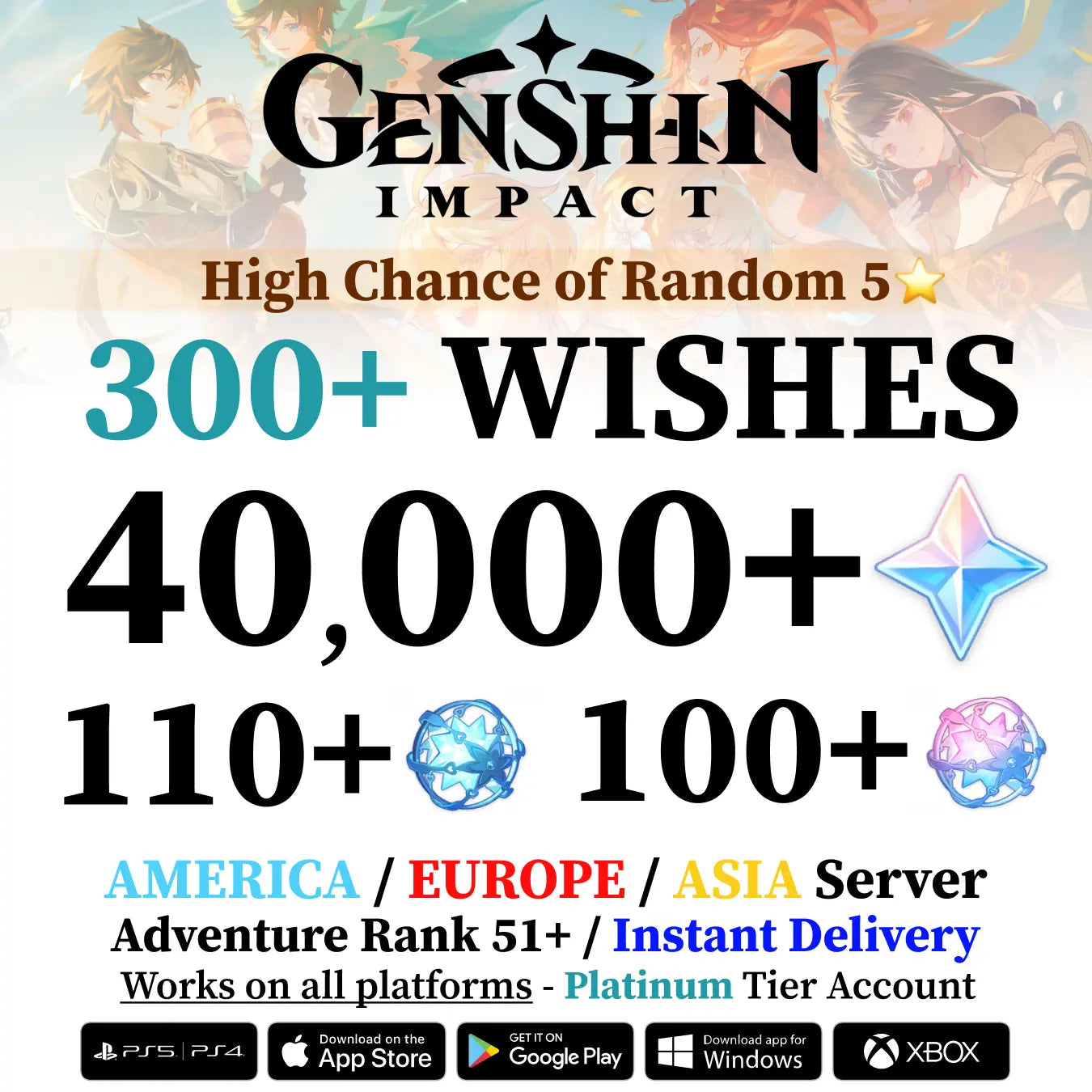 Genshin Impact Account with 40.000-80.000+ Primogems