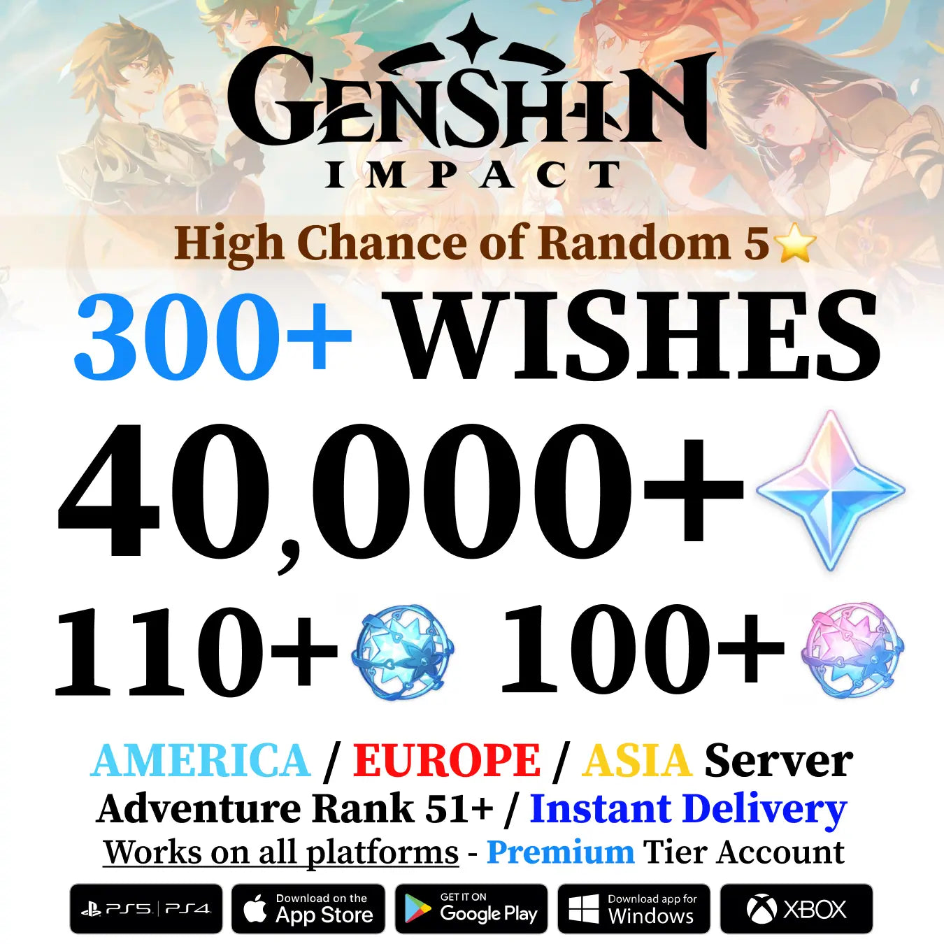 Genshin Impact Account with 40.000-80.000+ Primogems