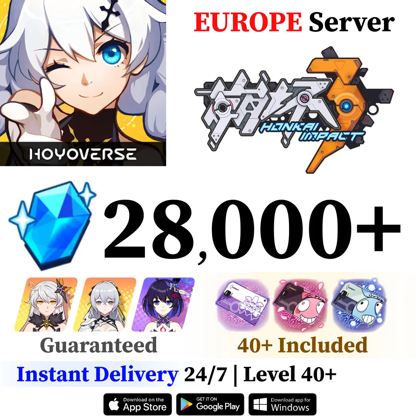 Honkai Impact 3rd Reroll Account with 28000+ Crystals [EUROPE]