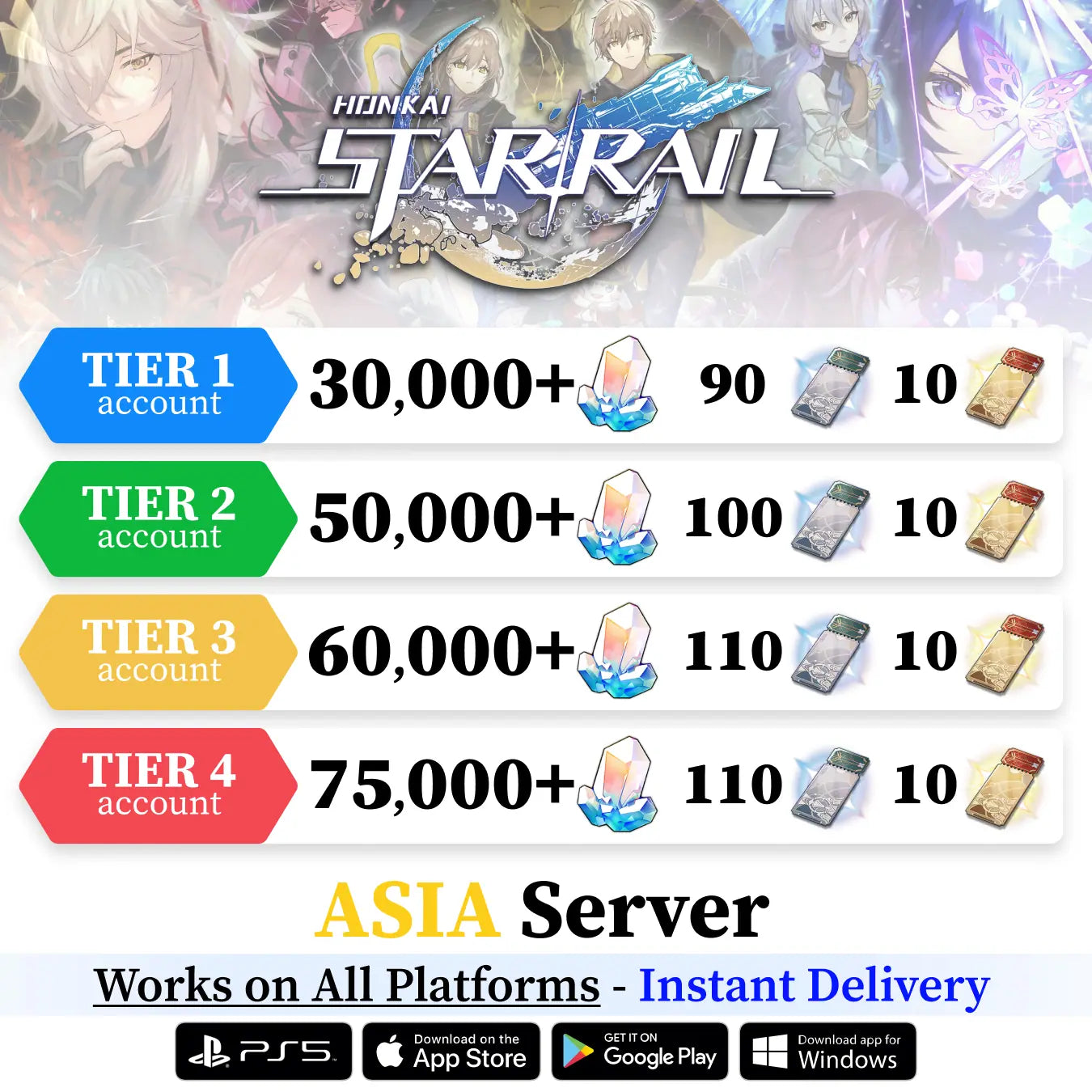Honkai Star Rail Starter Reroll Account [ASIA]