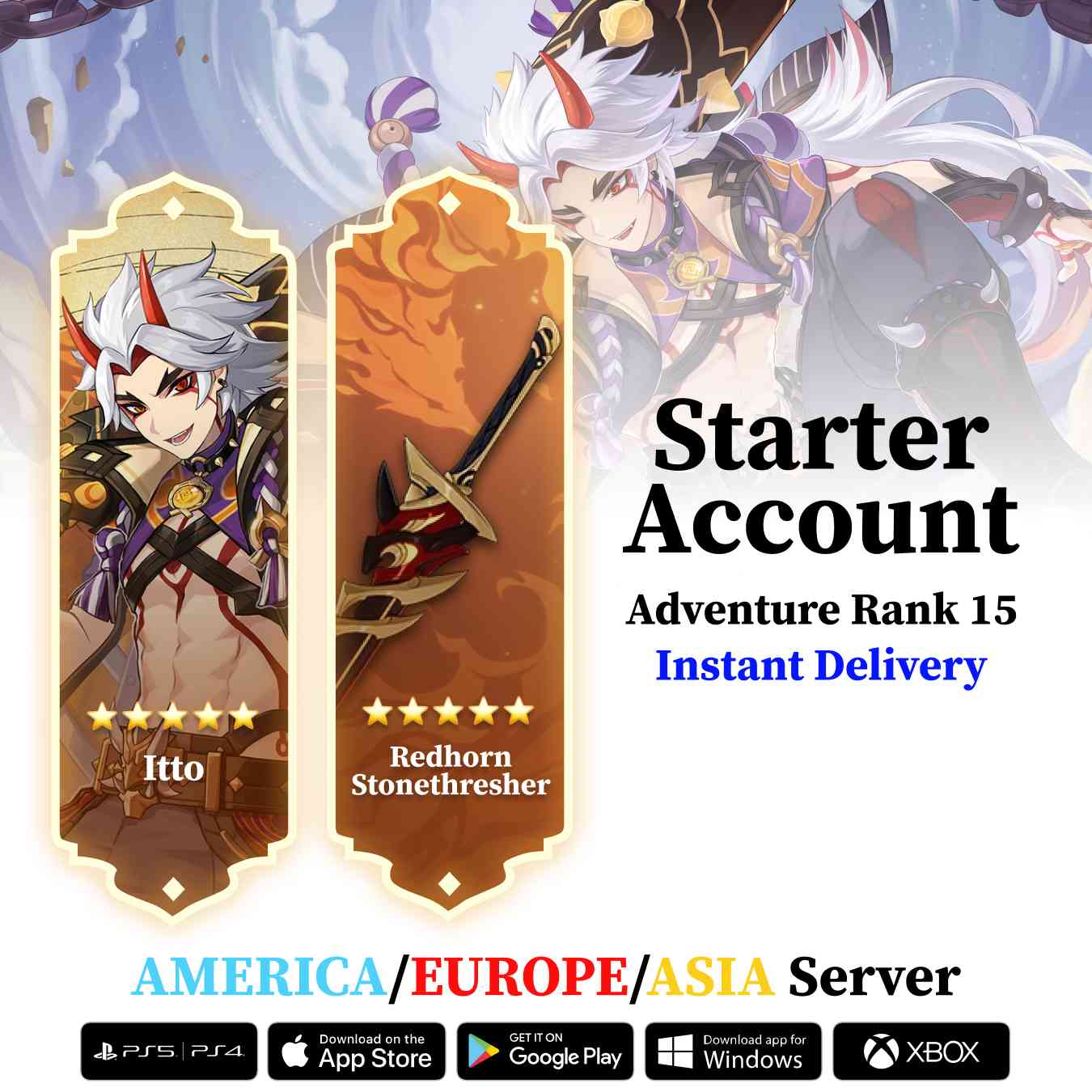 Itto With Redhorn Stonethresher - Genshin Reroll Account