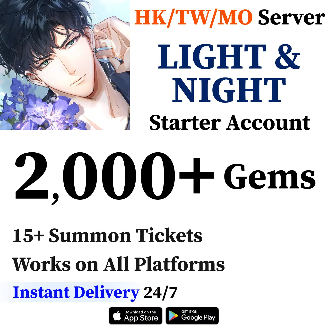 Light & Night Starter Account with 2,000+ Gems [HK/TW/MO]