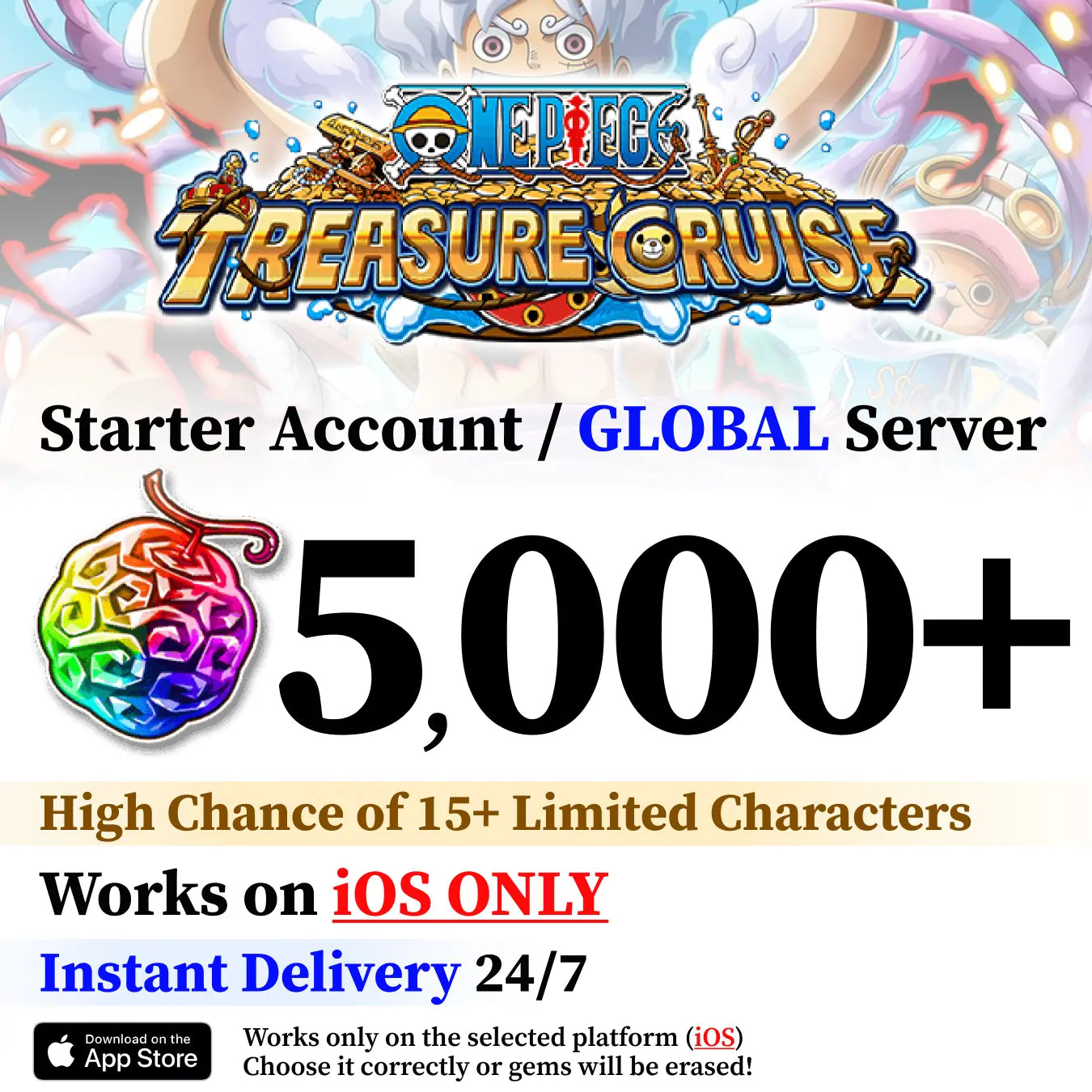 One Piece Treasure Cruise Starter Account with Rainbow Gems [iOS | Global]