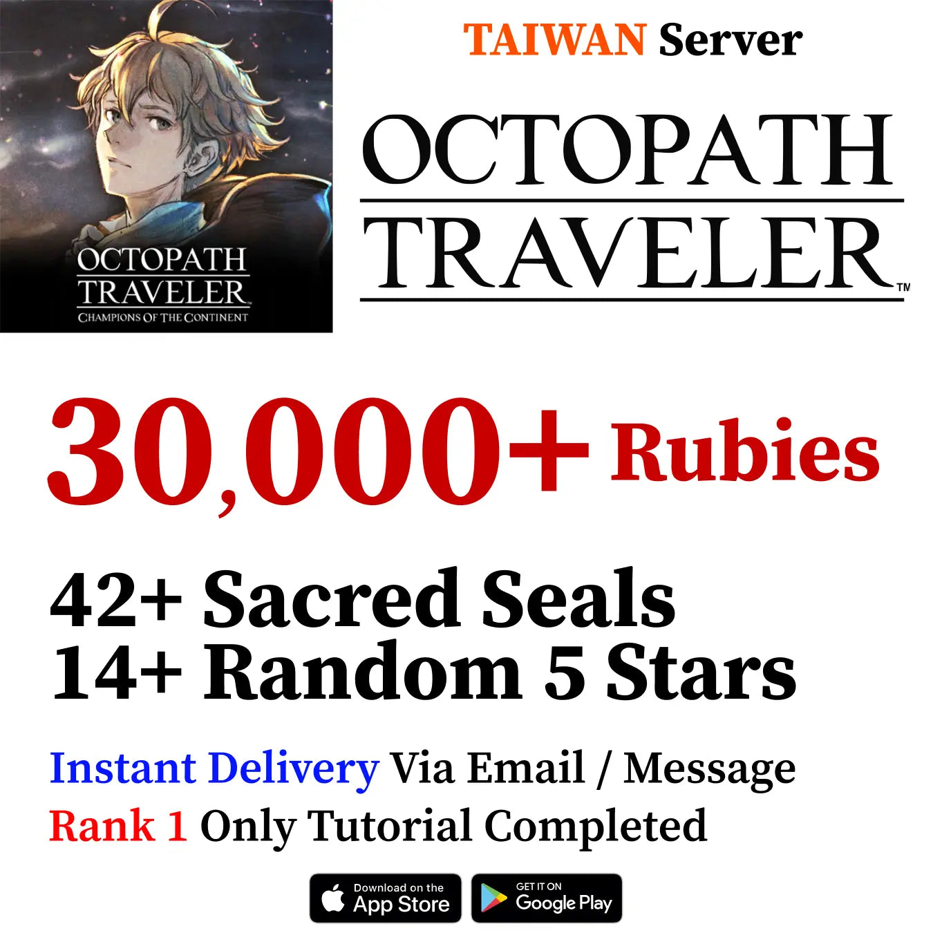 Octopath Traveler CotC Taiwan Starter | 9S + 5★ + Rubies (Email Login)