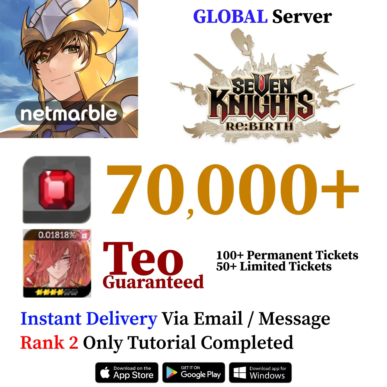 Teo Seven Knights Re:Birth Starter Accounts with Ruby (GLOBAL)