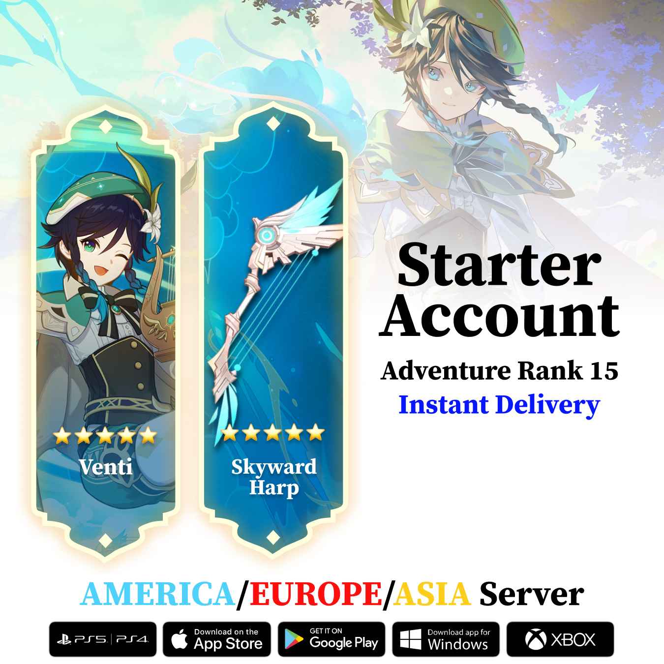 Venti with Skyward Harp - Genshin Reroll Account