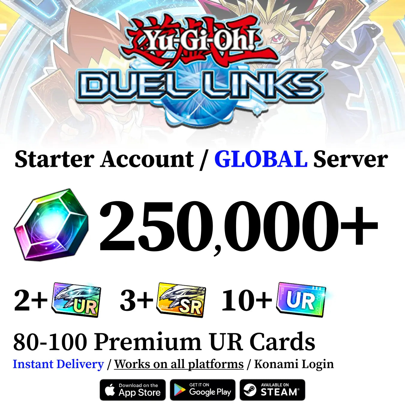 Yu-Gi-Oh! Duel Links Starter Account with 250,000+ Gems [Global]