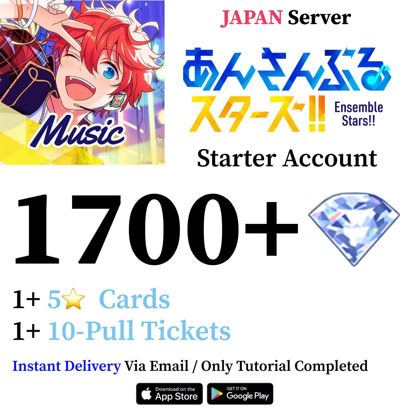 Ensemble Stars Music Enstars Reroll Starter Account with 1700+ Gems [Japan]
