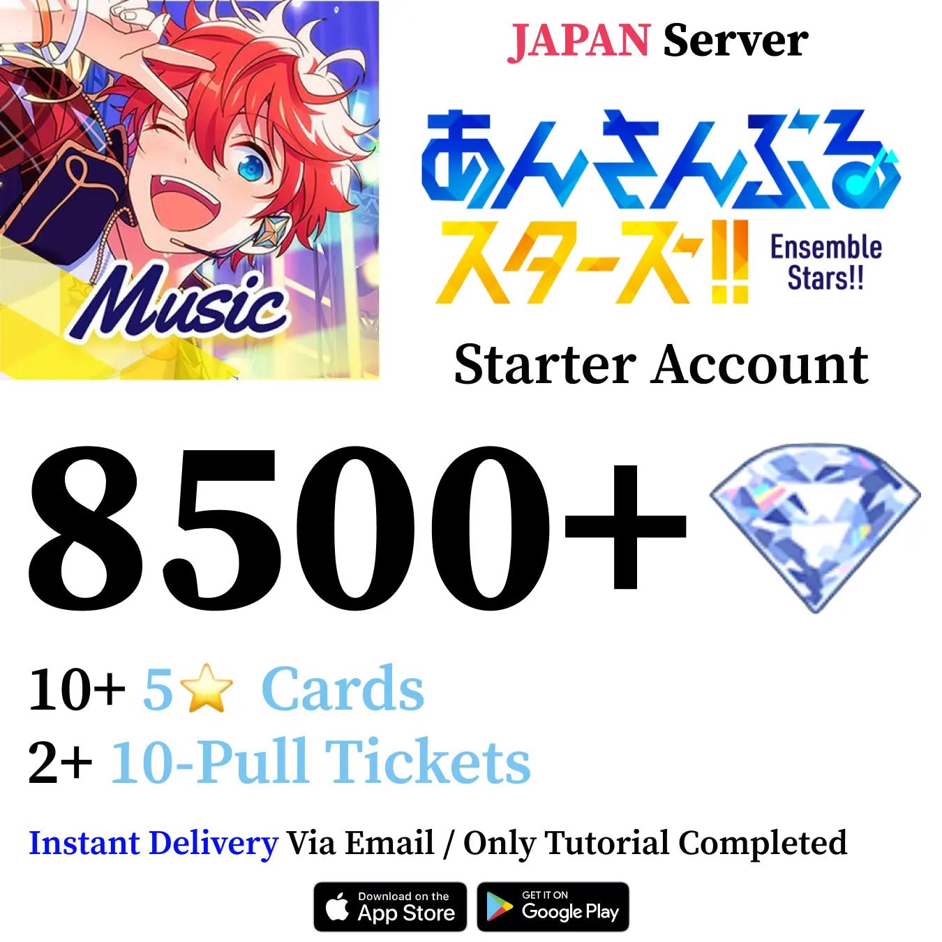 Ensemble Stars Music Enstars Reroll Starter Account with 8500+ Gems [Japan]