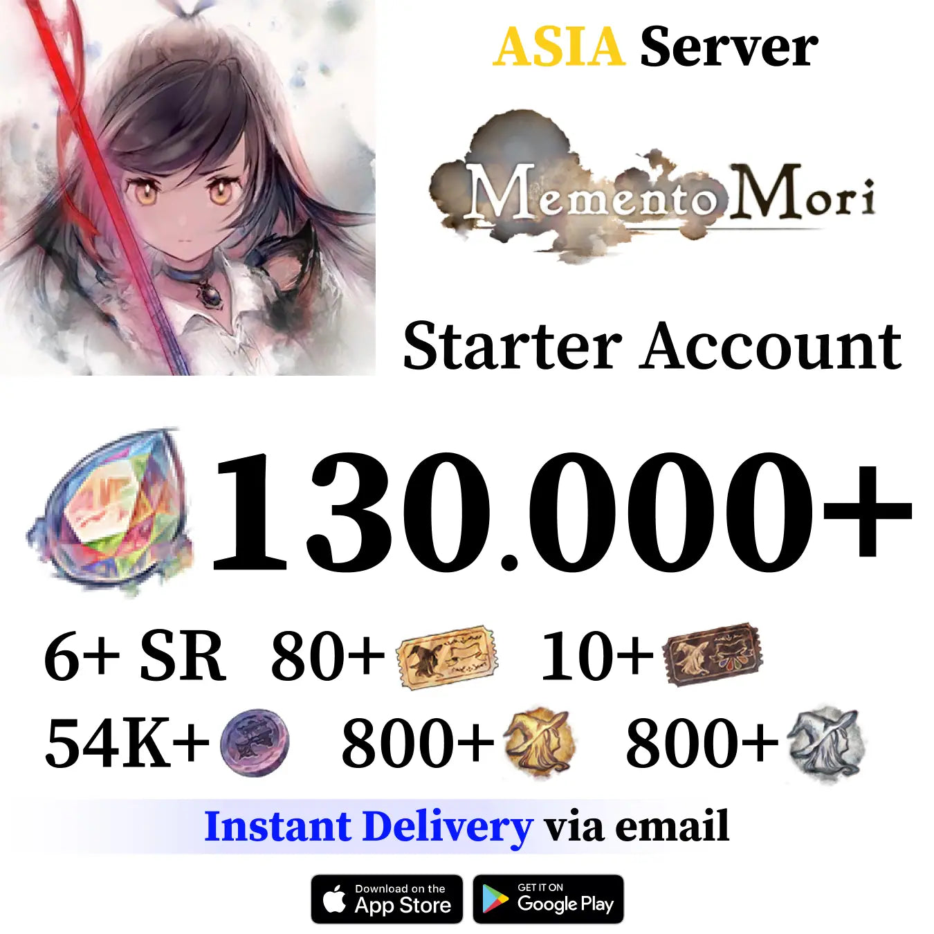 Memento Mori Reroll Account with 130.000+ Gems [Asia]