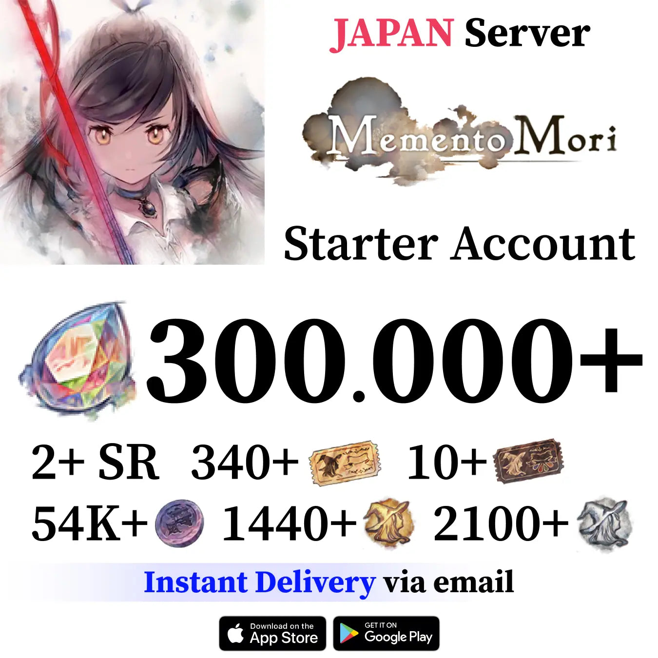 Memento Mori Reroll Account with 300.000+ Gems [Japan]